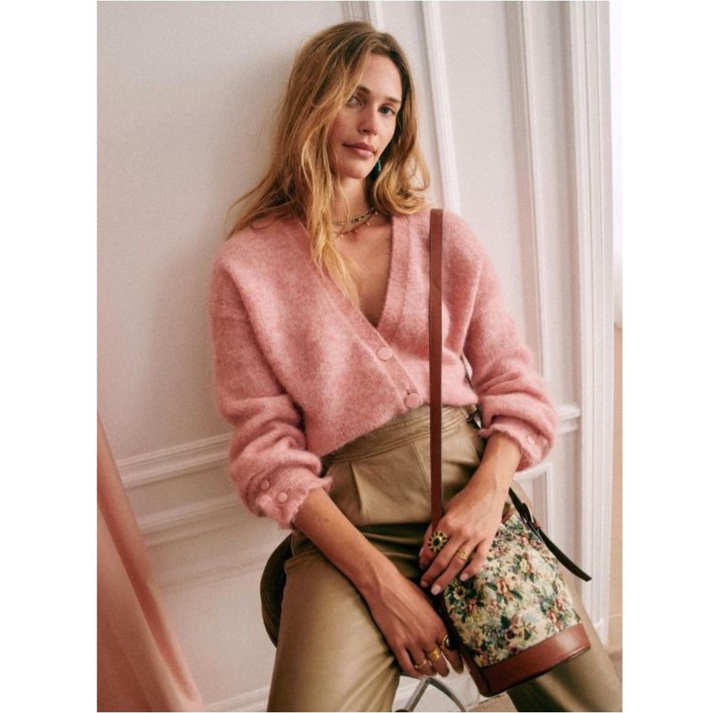 SEZANE Rosewood Pink Oversized Mohair Wool Knit V Neck Mia Cardigan Sweater - Picture 12 of 12